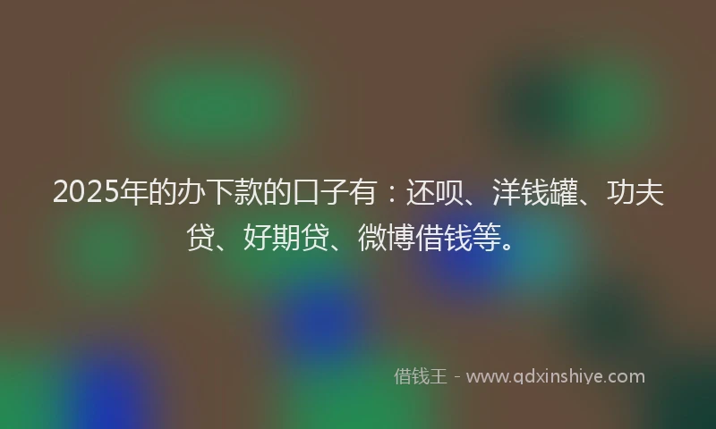 2025年的办下款的口子有：还呗、洋钱罐、功夫贷、好期贷、微博借钱等。