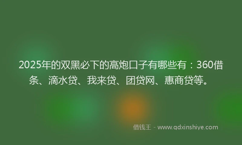 2025年的双黑必下的高炮口子有哪些有：360借条、滴水贷、我来贷、团贷网、惠商贷等。
