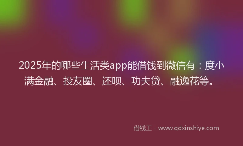 2025年的哪些生活类app能借钱到微信有：度小满金融、投友圈、还呗、功夫贷、融逸花等。