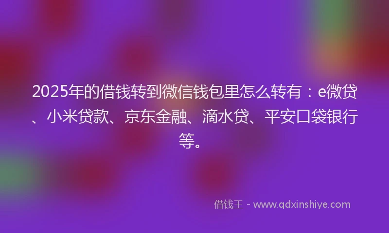 2025年的借钱转到微信钱包里怎么转有：e微贷、小米贷款、京东金融、滴水贷、平安口袋银行等。