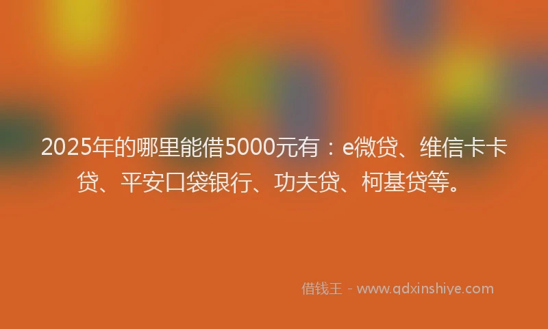 2025年的哪里能借5000元有：e微贷、维信卡卡贷、平安口袋银行、功夫贷、柯基贷等。