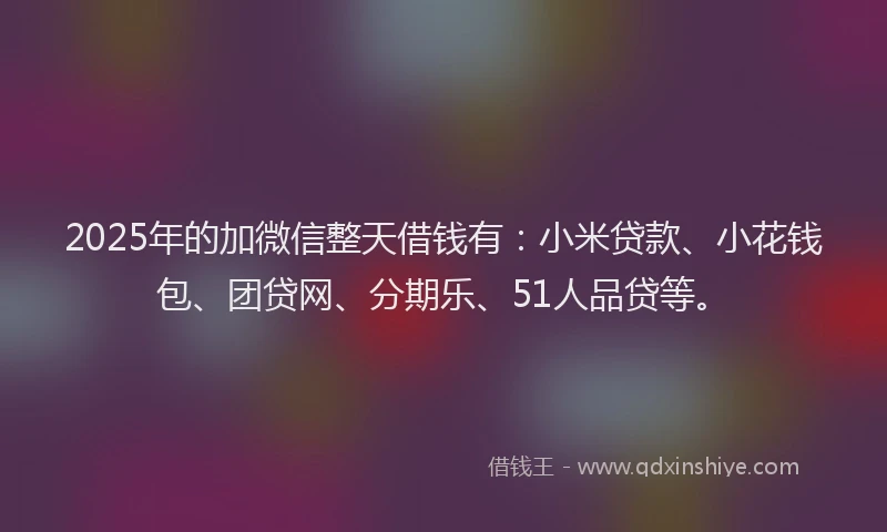 2025年的加微信整天借钱有：小米贷款、小花钱包、团贷网、分期乐、51人品贷等。