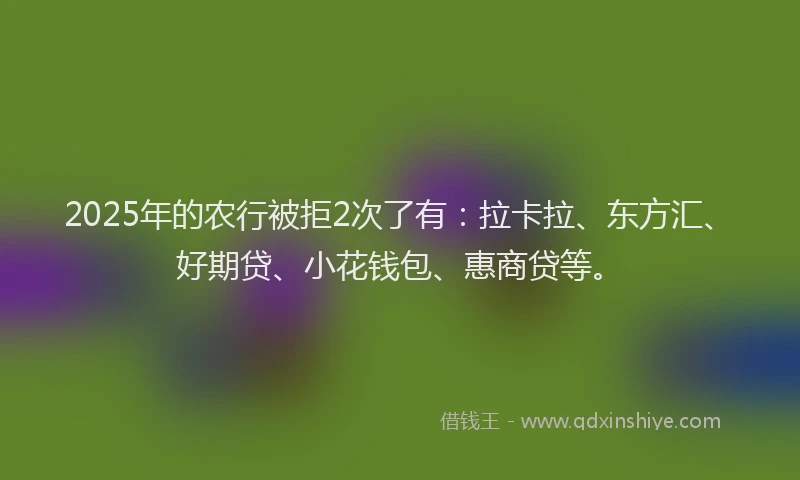 2025年的农行被拒2次了有：拉卡拉、东方汇、好期贷、小花钱包、惠商贷等。