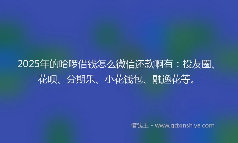 2025年的哈啰借钱怎么微信还款啊有：投友圈、花呗、分期乐、小花钱包、融逸花等。