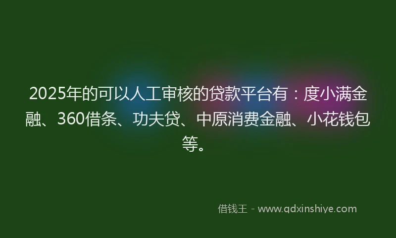 2025年的可以人工审核的贷款平台有：度小满金融、360借条、功夫贷、中原消费金融、小花钱包等。