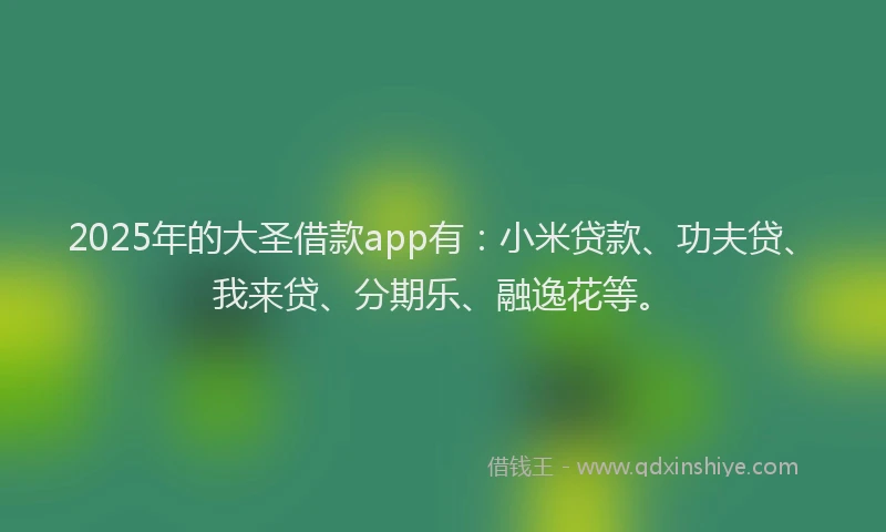2025年的大圣借款app有：小米贷款、功夫贷、我来贷、分期乐、融逸花等。