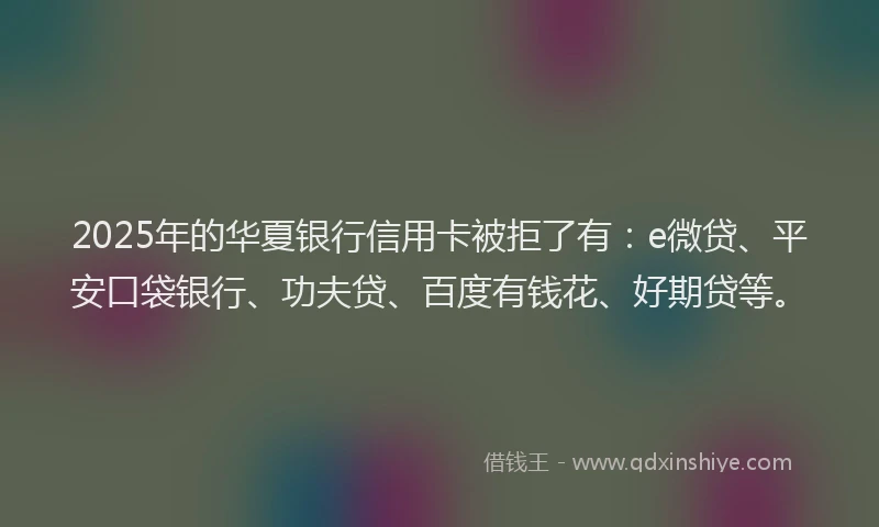 2025年的华夏银行信用卡被拒了有：e微贷、平安口袋银行、功夫贷、百度有钱花、好期贷等。