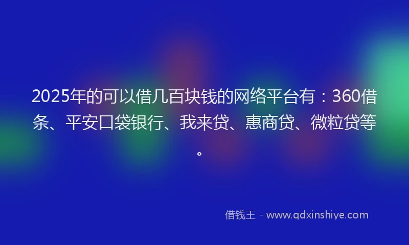 2025年的可以借几百块钱的网络平台有：360借条、平安口袋银行、我来贷、惠商贷、微粒贷等。