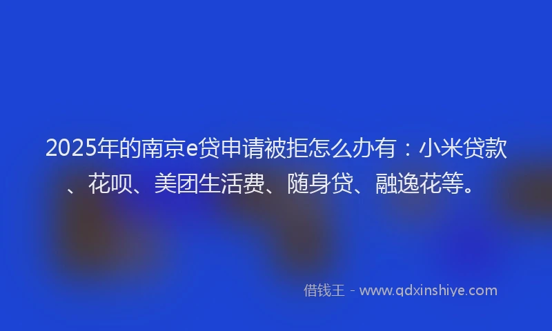 2025年的南京e贷申请被拒怎么办有：小米贷款、花呗、美团生活费、随身贷、融逸花等。