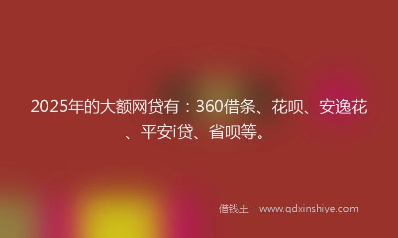 2025年的大额网贷有：360借条、花呗、安逸花、平安i贷、省呗等。