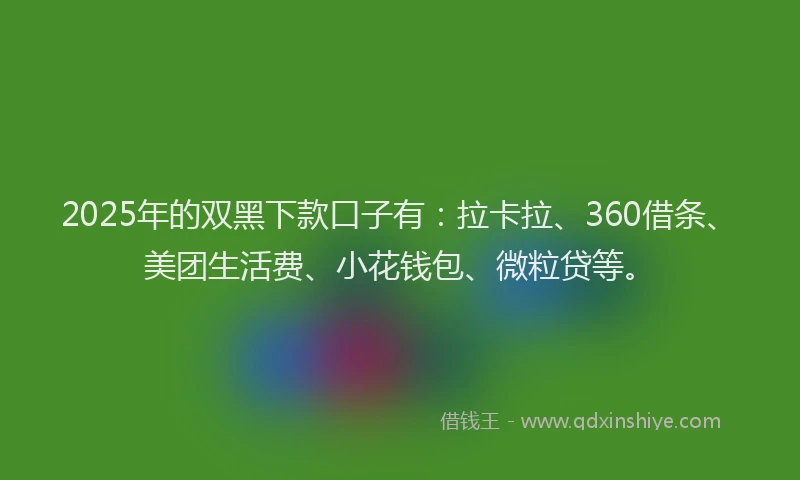 2025年的双黑下款口子有：拉卡拉、360借条、美团生活费、小花钱包、微粒贷等。