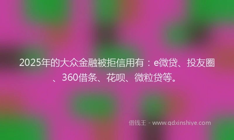 2025年的大众金融被拒信用有：e微贷、投友圈、360借条、花呗、微粒贷等。