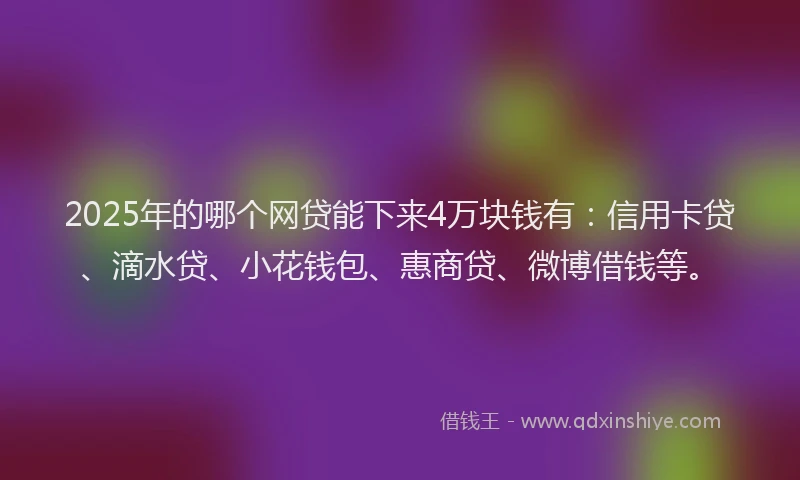 2025年的哪个网贷能下来4万块钱有：信用卡贷、滴水贷、小花钱包、惠商贷、微博借钱等。