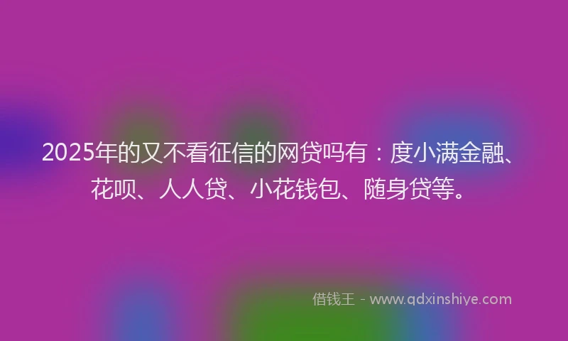 2025年的又不看征信的网贷吗有：度小满金融、花呗、人人贷、小花钱包、随身贷等。