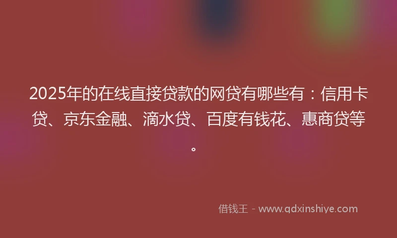 2025年的在线直接贷款的网贷有哪些有：信用卡贷、京东金融、滴水贷、百度有钱花、惠商贷等。