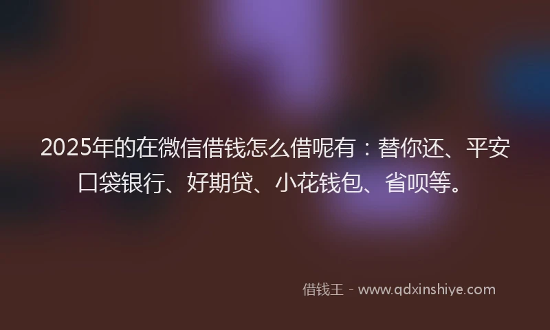 2025年的在微信借钱怎么借呢有：替你还、平安口袋银行、好期贷、小花钱包、省呗等。