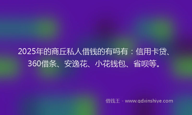 2025年的商丘私人借钱的有吗有：信用卡贷、360借条、安逸花、小花钱包、省呗等。