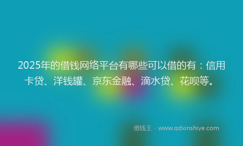 2025年的借钱网络平台有哪些可以借的有：信用卡贷、洋钱罐、京东金融、滴水贷、花呗等。