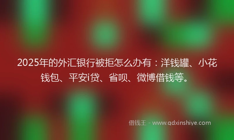 2025年的外汇银行被拒怎么办有：洋钱罐、小花钱包、平安i贷、省呗、微博借钱等。