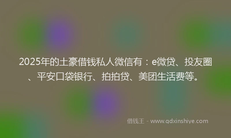 2025年的土豪借钱私人微信有：e微贷、投友圈、平安口袋银行、拍拍贷、美团生活费等。