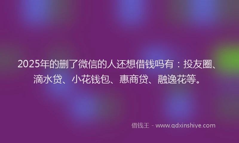 2025年的删了微信的人还想借钱吗有：投友圈、滴水贷、小花钱包、惠商贷、融逸花等。