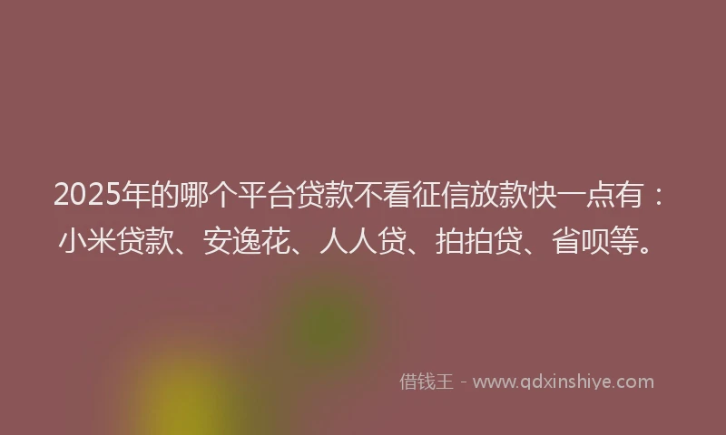 2025年的哪个平台贷款不看征信放款快一点有：小米贷款、安逸花、人人贷、拍拍贷、省呗等。
