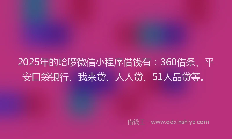 2025年的哈啰微信小程序借钱有：360借条、平安口袋银行、我来贷、人人贷、51人品贷等。