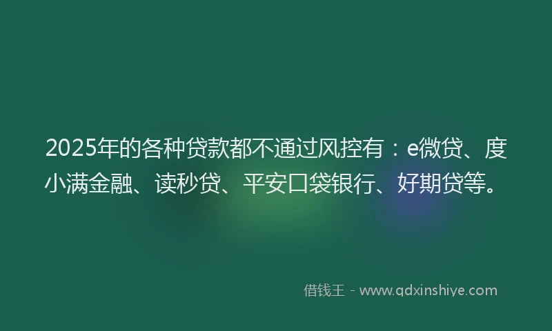 2025年的各种贷款都不通过风控有：e微贷、度小满金融、读秒贷、平安口袋银行、好期贷等。