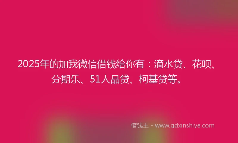 2025年的加我微信借钱给你有：滴水贷、花呗、分期乐、51人品贷、柯基贷等。