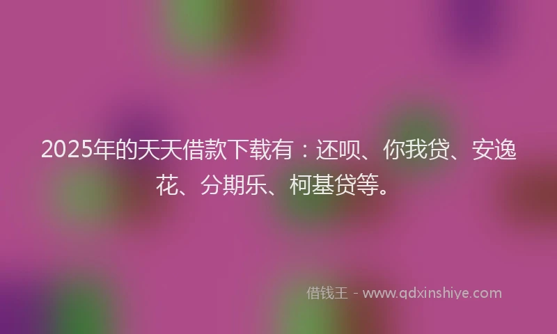 2025年的天天借款下载有：还呗、你我贷、安逸花、分期乐、柯基贷等。