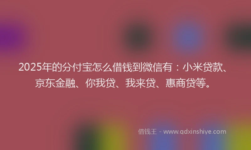 2025年的分付宝怎么借钱到微信有：小米贷款、京东金融、你我贷、我来贷、惠商贷等。