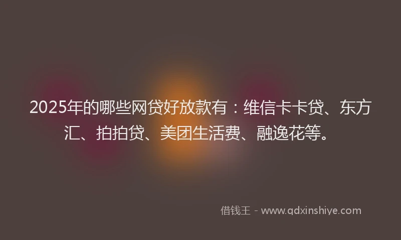 2025年的哪些网贷好放款有：维信卡卡贷、东方汇、拍拍贷、美团生活费、融逸花等。