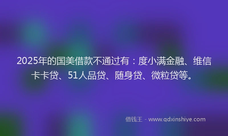 2025年的国美借款不通过有：度小满金融、维信卡卡贷、51人品贷、随身贷、微粒贷等。