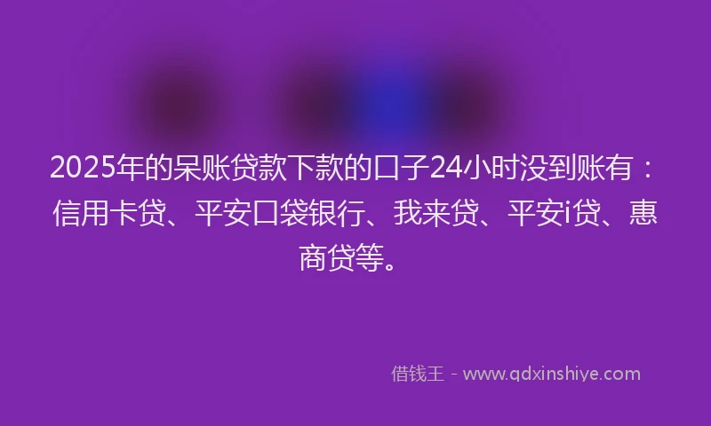 2025年的呆账贷款下款的口子24小时没到账有：信用卡贷、平安口袋银行、我来贷、平安i贷、惠商贷等。