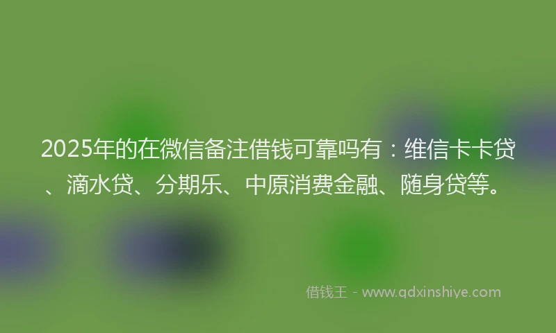 2025年的在微信备注借钱可靠吗有：维信卡卡贷、滴水贷、分期乐、中原消费金融、随身贷等。