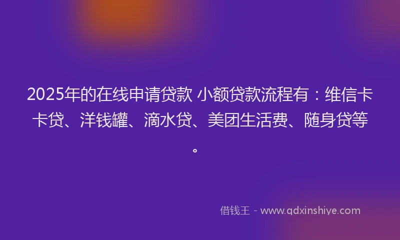 2025年的在线申请贷款 小额贷款流程有：维信卡卡贷、洋钱罐、滴水贷、美团生活费、随身贷等。