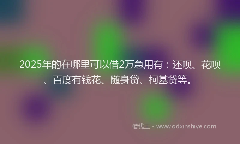 2025年的在哪里可以借2万急用有：还呗、花呗、百度有钱花、随身贷、柯基贷等。