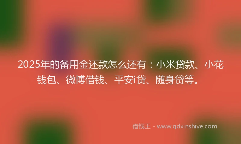 2025年的备用金还款怎么还有：小米贷款、小花钱包、微博借钱、平安i贷、随身贷等。