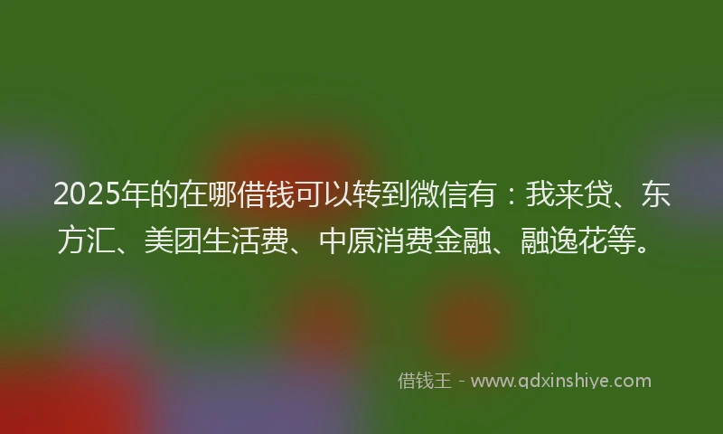2025年的在哪借钱可以转到微信有：我来贷、东方汇、美团生活费、中原消费金融、融逸花等。