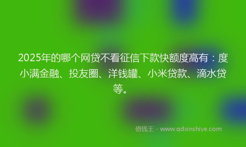 2025年的哪个网贷不看征信下款快额度高有：度小满金融、投友圈、洋钱罐、小米贷款、滴水贷等。