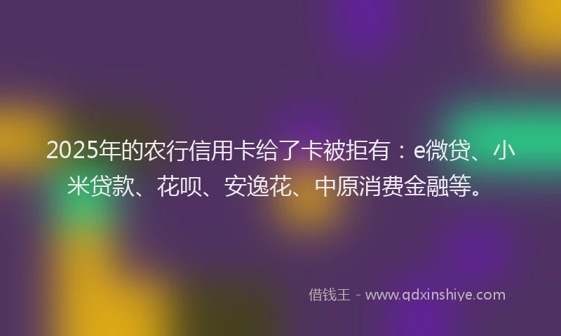 2025年的农行信用卡给了卡被拒有：e微贷、小米贷款、花呗、安逸花、中原消费金融等。