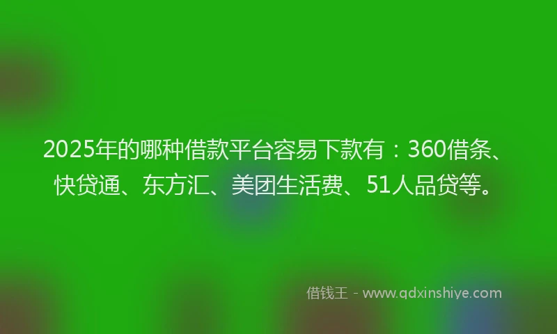 2025年的哪种借款平台容易下款有：360借条、快贷通、东方汇、美团生活费、51人品贷等。