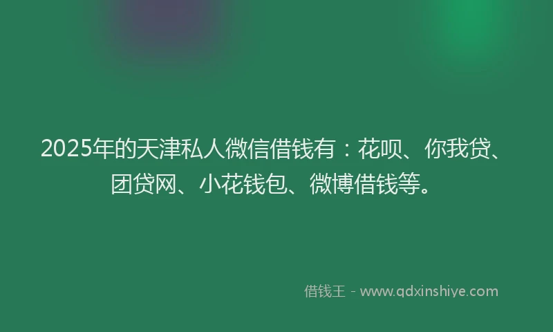 2025年的天津私人微信借钱有：花呗、你我贷、团贷网、小花钱包、微博借钱等。