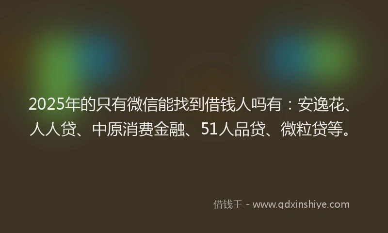 2025年的只有微信能找到借钱人吗有：安逸花、人人贷、中原消费金融、51人品贷、微粒贷等。