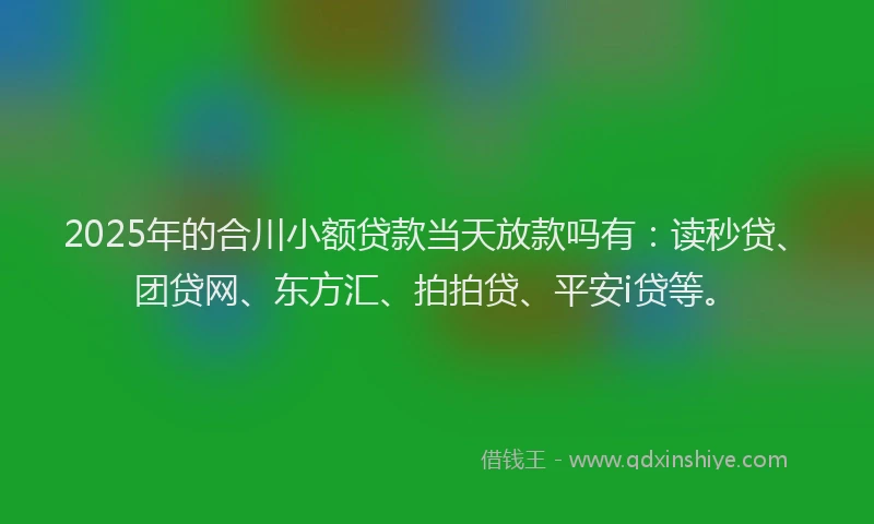 2025年的合川小额贷款当天放款吗有：读秒贷、团贷网、东方汇、拍拍贷、平安i贷等。