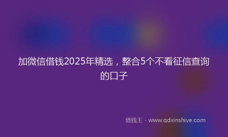 加微信借钱2025年精选，整合5个不看征信查询的口子