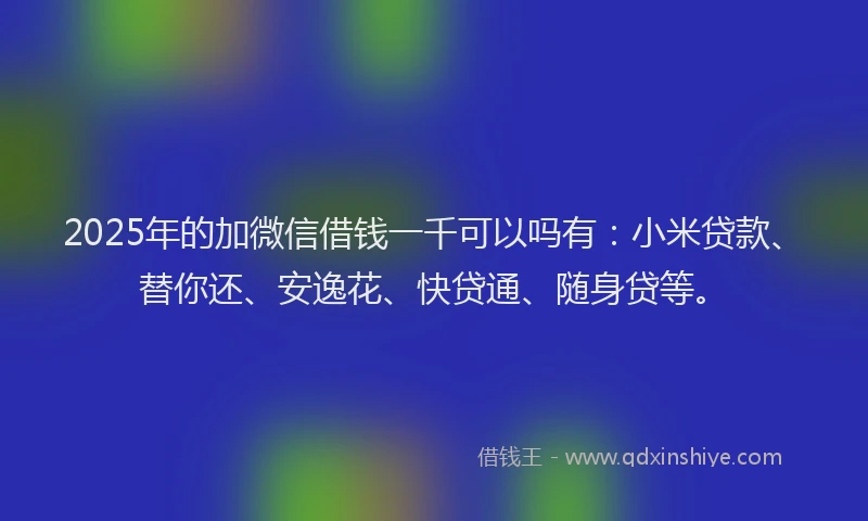 2025年的加微信借钱一千可以吗有：小米贷款、替你还、安逸花、快贷通、随身贷等。
