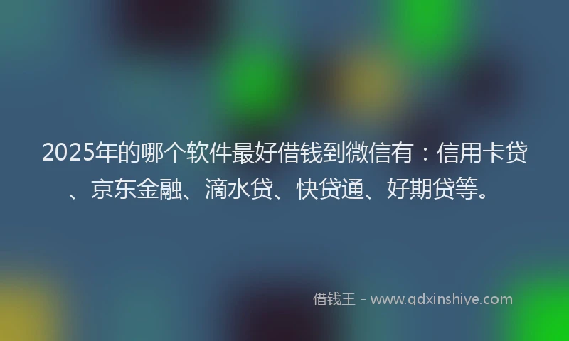 2025年的哪个软件最好借钱到微信有：信用卡贷、京东金融、滴水贷、快贷通、好期贷等。