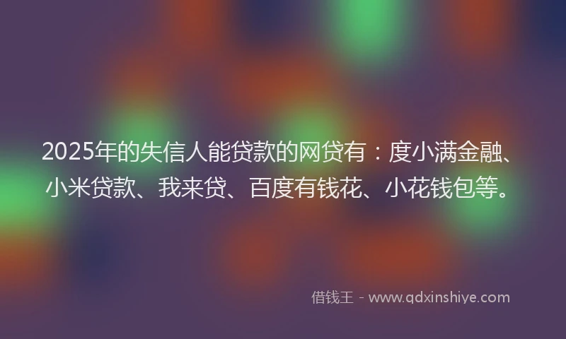 2025年的失信人能贷款的网贷有：度小满金融、小米贷款、我来贷、百度有钱花、小花钱包等。