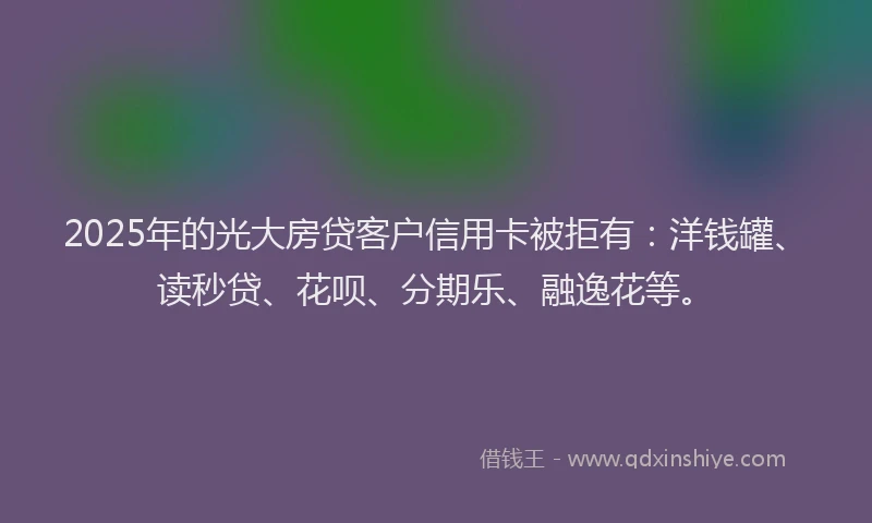 2025年的光大房贷客户信用卡被拒有：洋钱罐、读秒贷、花呗、分期乐、融逸花等。